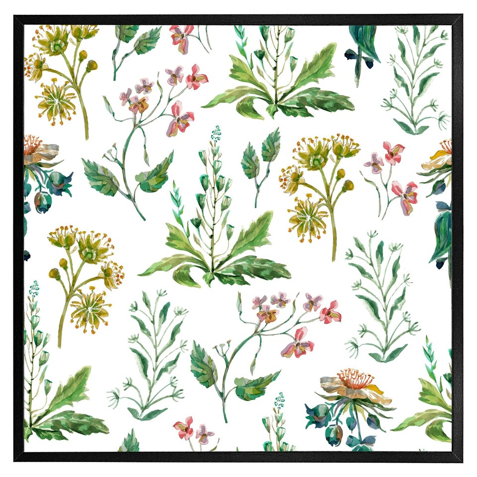 image 1 of Watercolour leaves & flowers (Picture Frame) Brown | Oak | M
