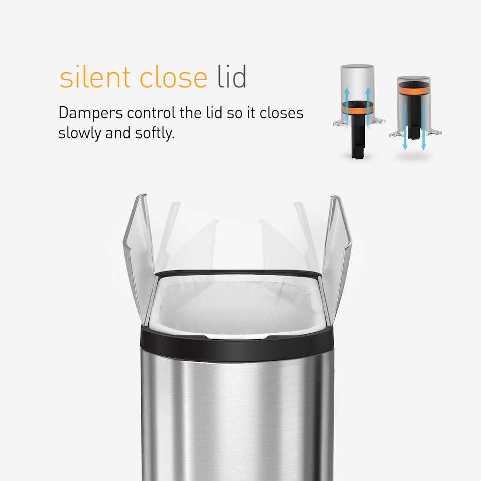 image 1 of Simplehuman 10L Slim Butterfly Bathroom Bin, Brushed Stainless Steel