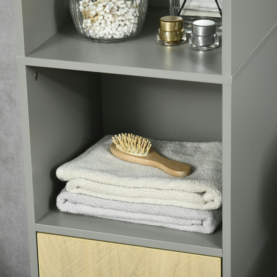 image 1 of kleankin Tall Bathroom Storage Cabinet, Slim Floor Cabinet for Living Room