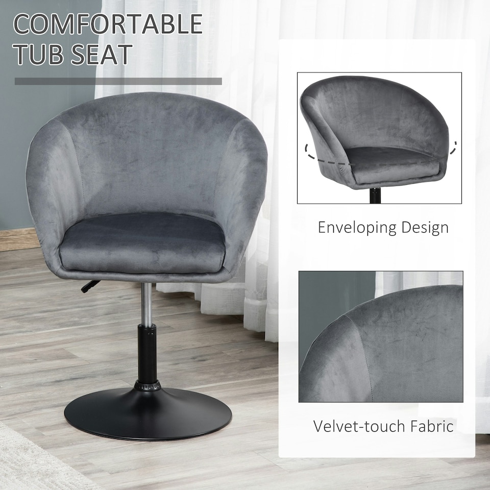 image 1 of HOMCOM Swivel Bar Stool Fabric Dining Chair Dressing Stool Tub Seat Grey
