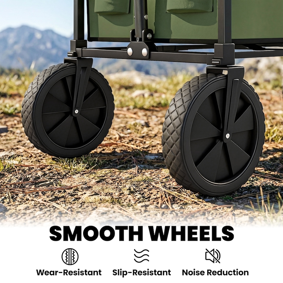 image 1 of Outsunny 95L Foldable Festival Trolley on Wheels, Dark Green | Green | Black | 103L x 46.5W x 97H cm