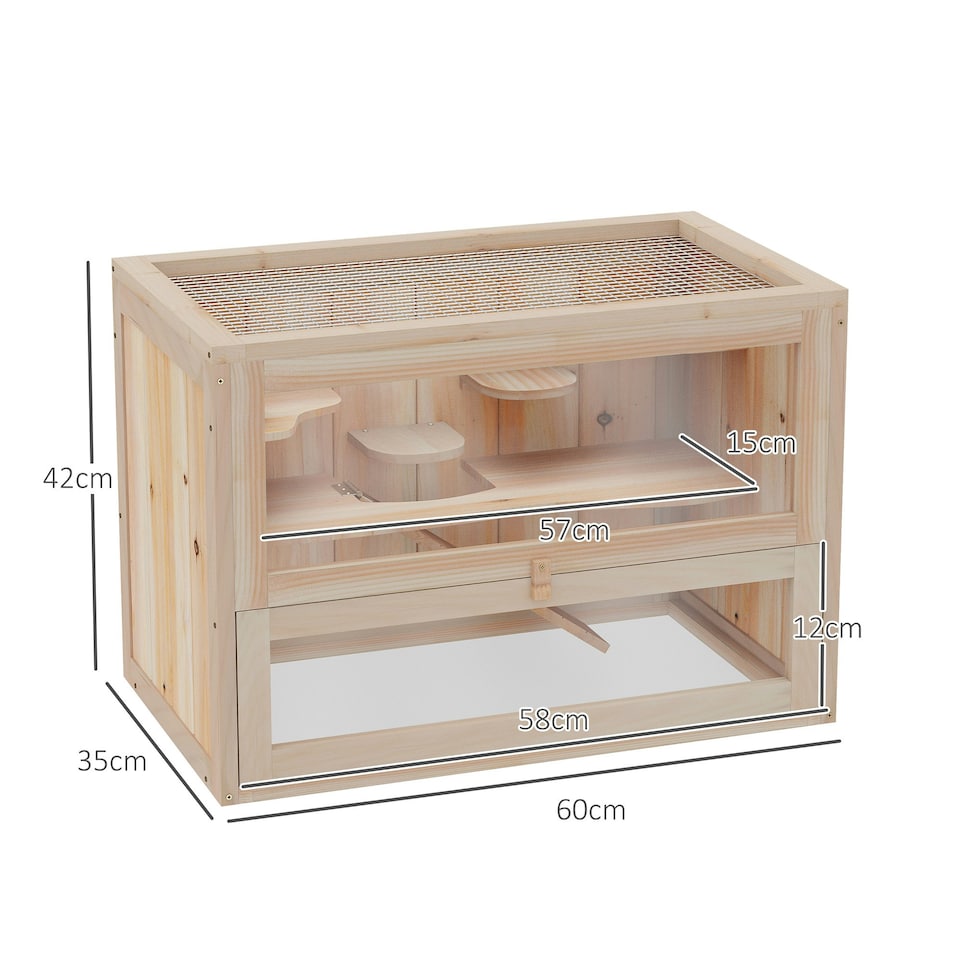 image 1 of PawHut 2 Levels Wooden Hamster Cage Mice Rodents Hutch Small Animals