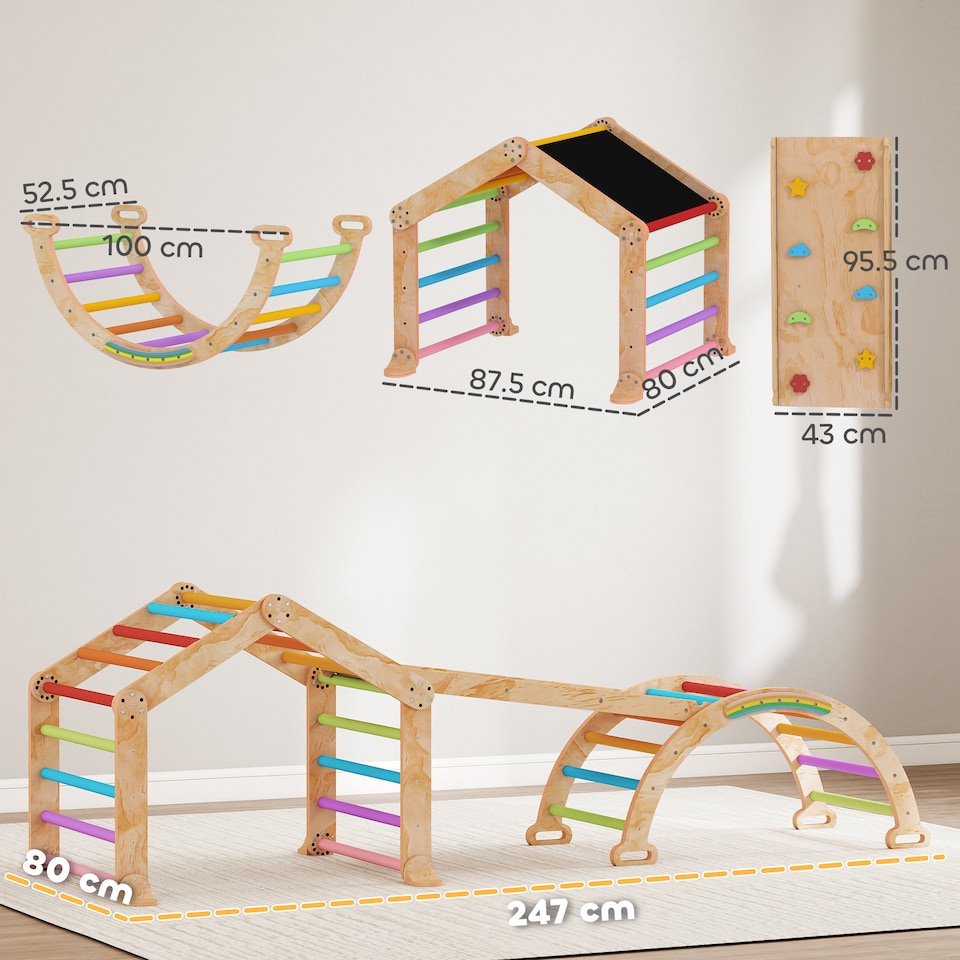 image 1 of AIYAPLAY 9 in 1 Climbing Frame with Ramp, Slide, Arch, Ladder, Blackboard