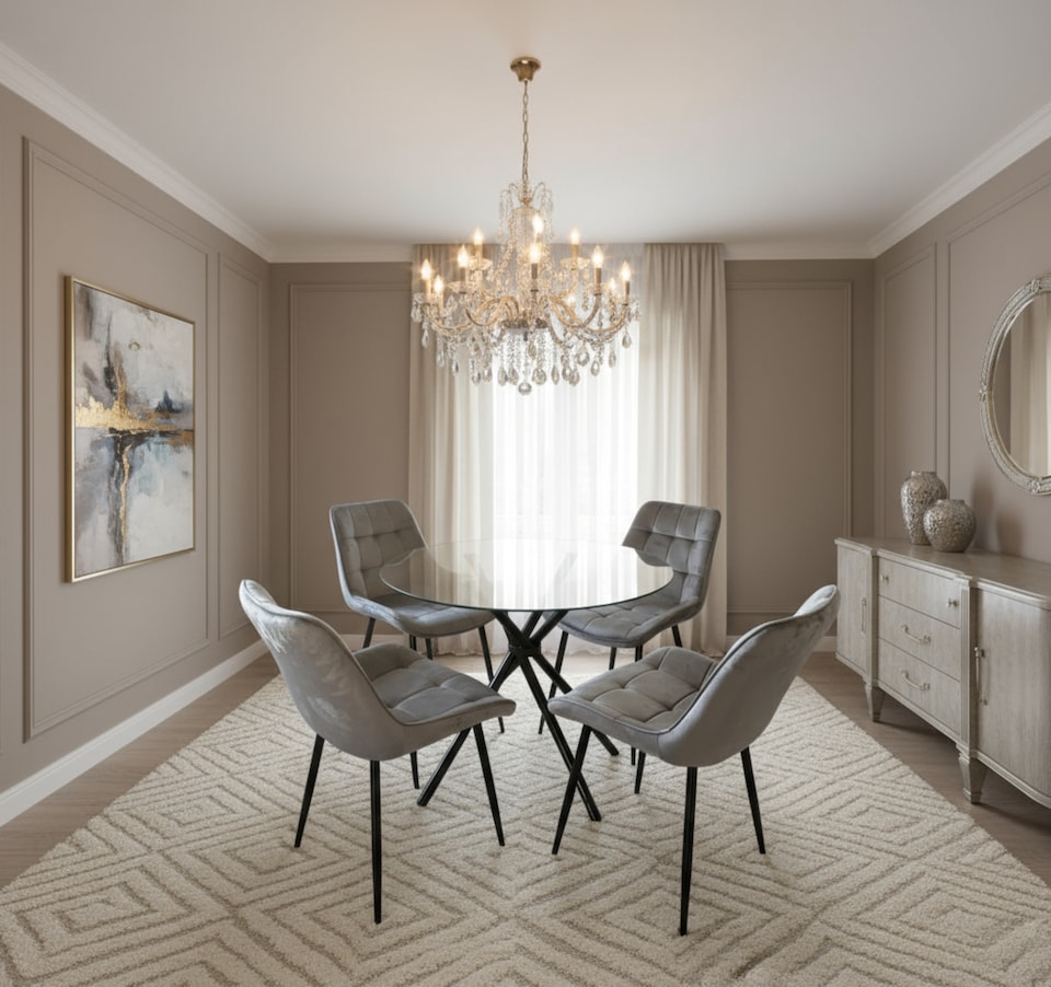 image 1 of New York Dining Table with 4 Erica Velvet Chairs - Grey | Grey