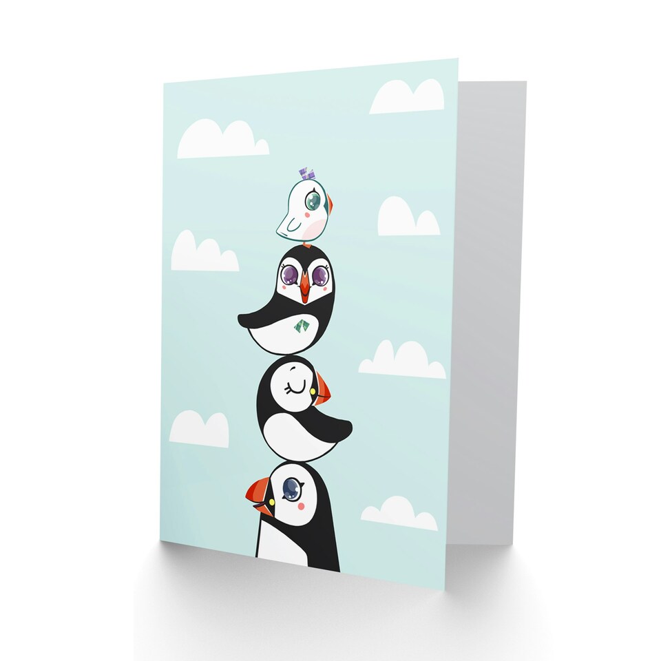 image 1 of Family Stacked Puffin Kids Birthday Child Kids Card
