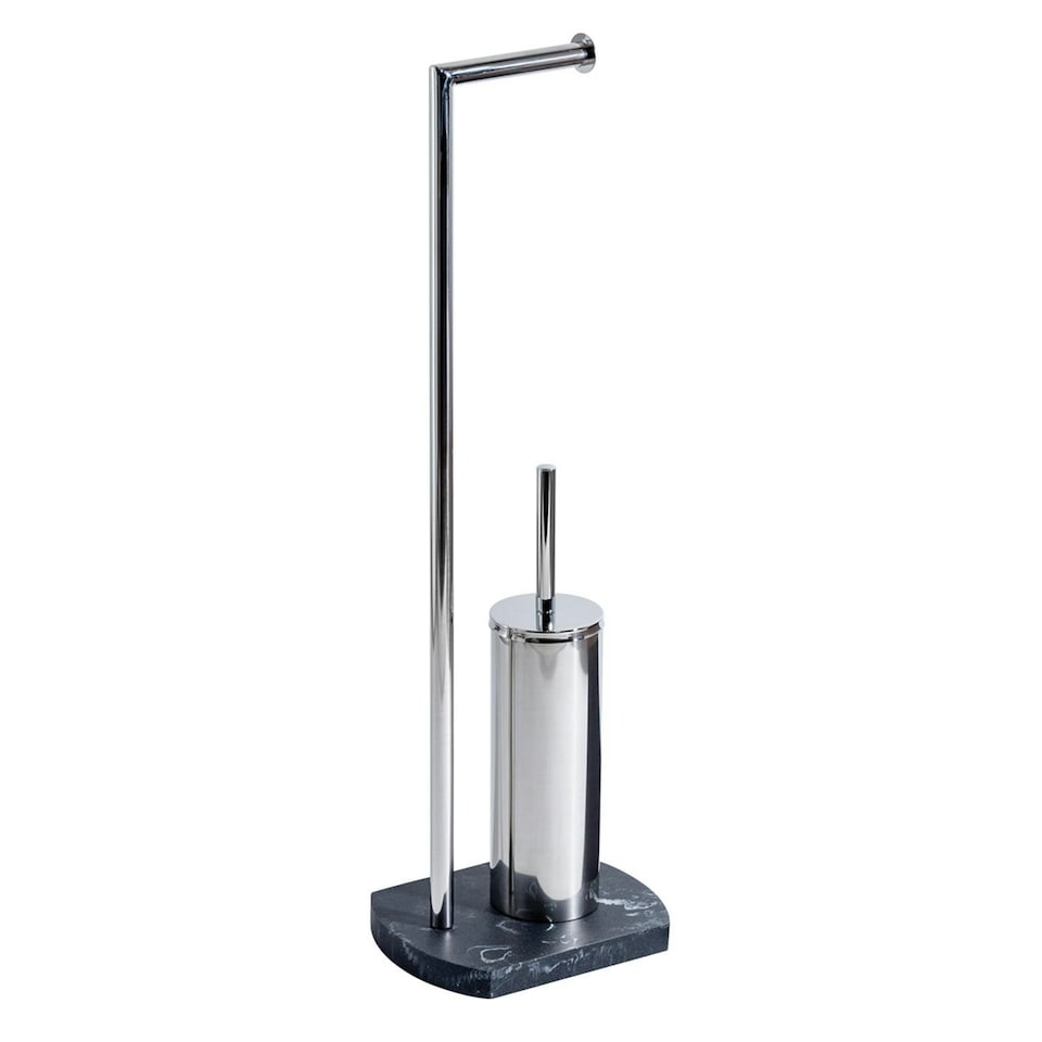 image 1 of Showerdrape Octavia Grey Marble & Chrome Toilet Roll Holder & Toilet Brush Combination