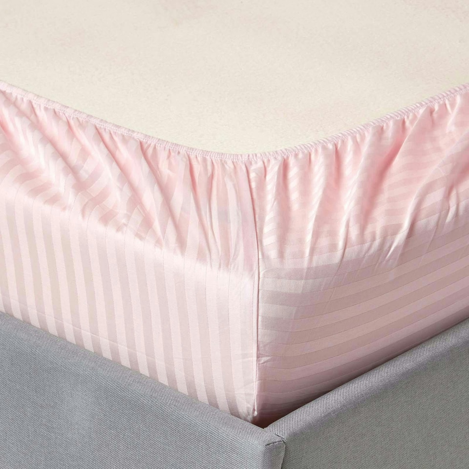 image 1 of Homescapes Pink Cotton Stripe Fitted Cot Sheets 330 Thread Count, 2 Pack | Pink | One Size