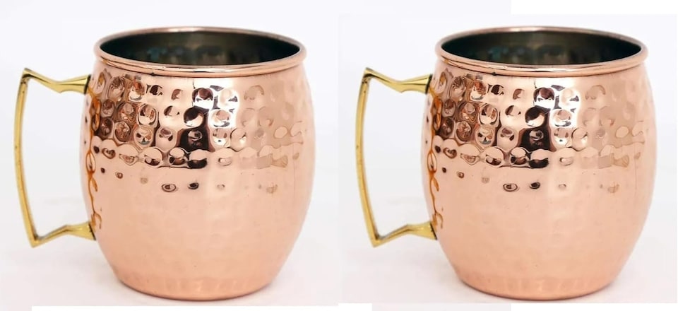 image 1 of Moscow Mule Copper Drinking Mug Cup Hammered with Polished Brass Hand for Cocktail, Parties,Bar, Resturants Set of 2