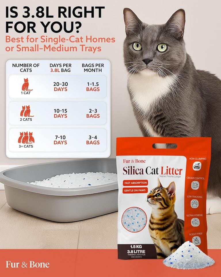 image 1 of Fur & Bone 3.8L Silica Cat Litter Crystals Low Dust