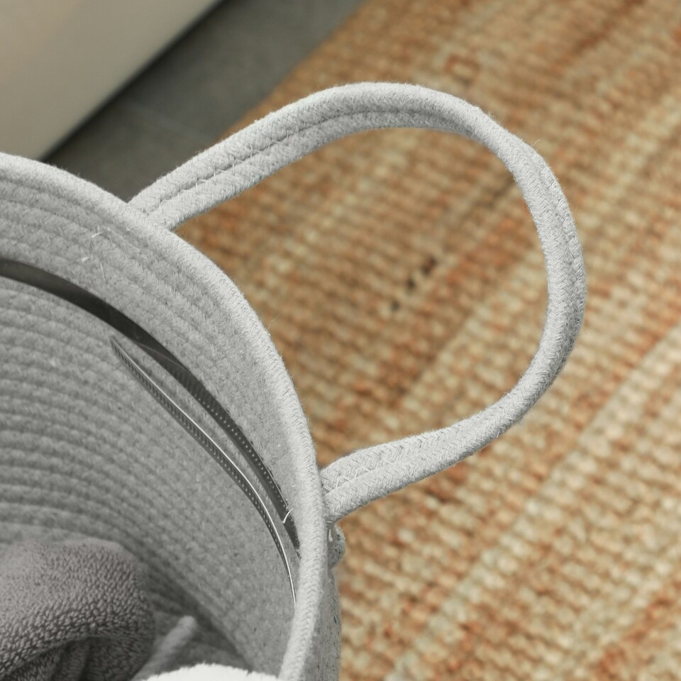 image 1 of HOMCOM 36L Cotton Rope Laundry Basket with Handles for Pillows Clothes Grey
