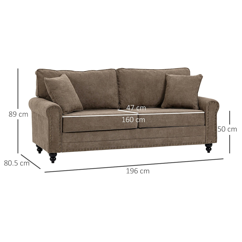 image 1 of HOMCOM Fabric Sofa 3 Seater Sofa for Living Room w/ Throw Pillow Brown