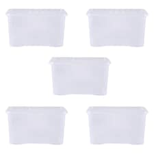 Wham Crystal 5 x 60L Stackable Plastic Storage Boxes with Lids Clear | Clear