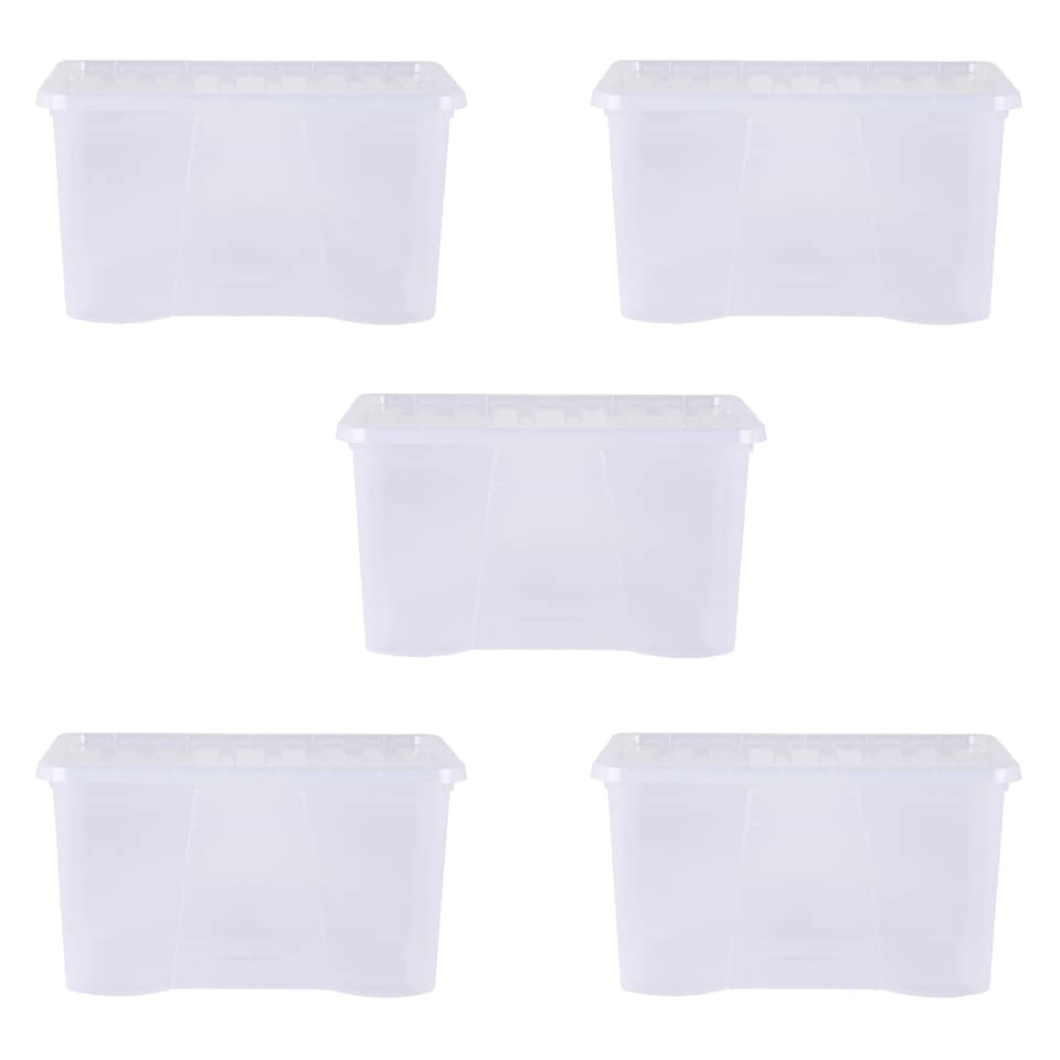 image 1 of Wham Crystal 5 x 60L Stackable Plastic Storage Boxes with Lids Clear | Clear