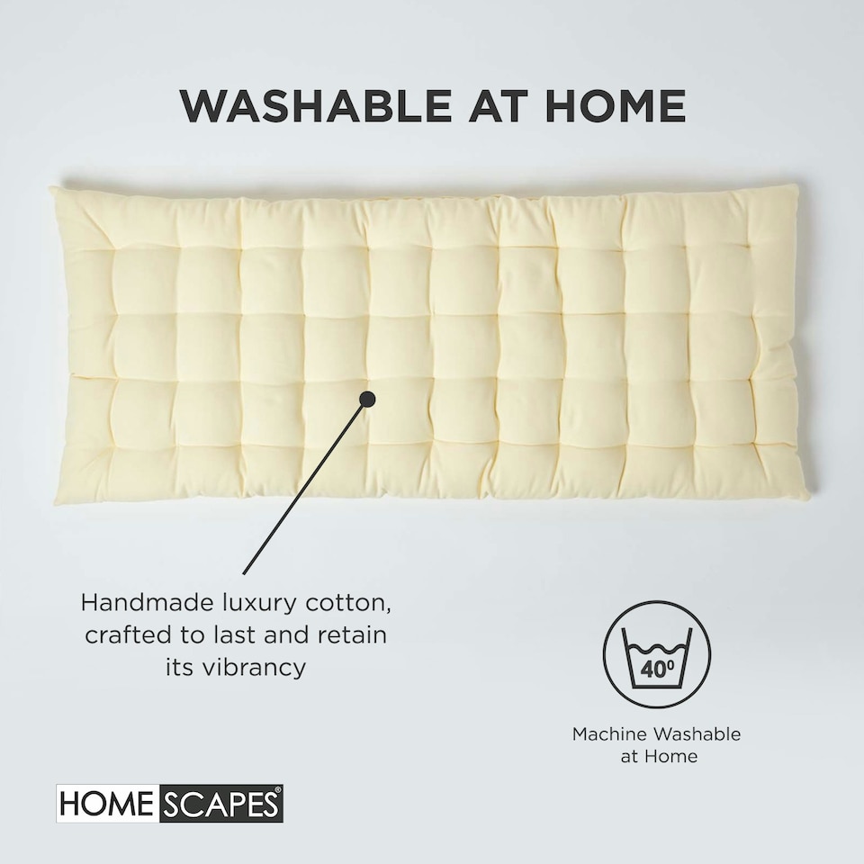 image 1 of Homescapes Garden Bench Cushion Luxury 3 Seater 100% Cotton Indoor Outdoor Seat Pad Cream | 143 x 48 cm