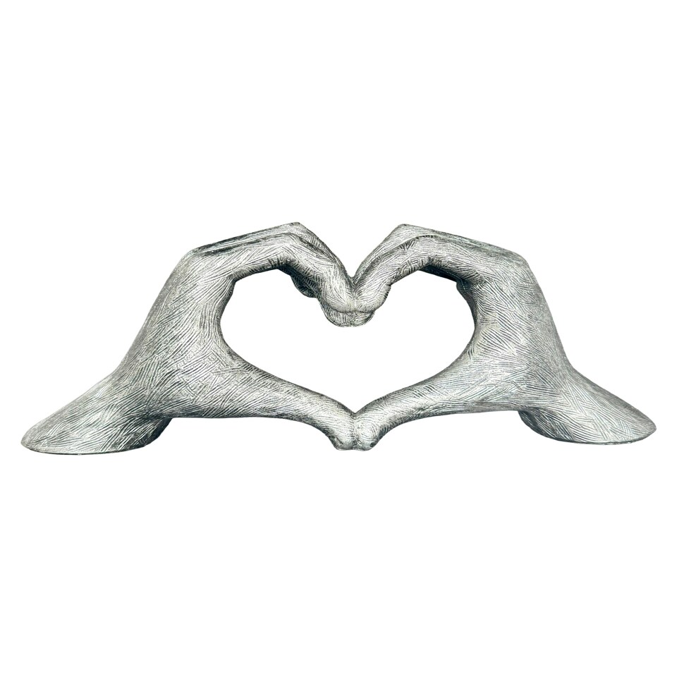 image 1 of Hands Love Gesture Sculpture Antique-Silver Colour Life-Size 26cm/10'' Expression of Appreciation Love Valentine's Day I appreciate I love you Wedding Present