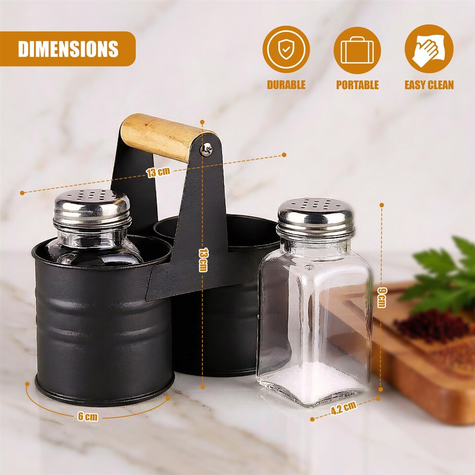 image 1 of GEEZY Salt And Pepper Shakers Glass Condiment Pots Grey Set Of Two