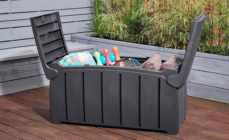 image 1 of Black 115cm x 55cm x 60cm Butterfly Opening Top 300 Litre Large Garden Storage Box Weatherproof with Padlock Hole | Black | Black