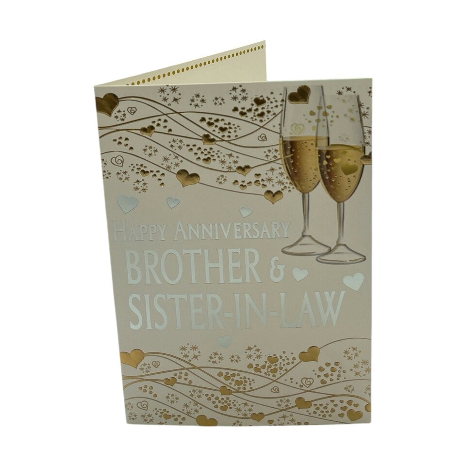 image 1 of Brother & Sister-In-Law Champagne Glass Traditional Design Anniversary Card