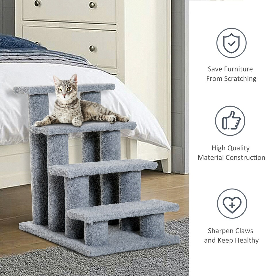 image 1 of PawHut Dog Steps for Bed 4 Step Pet Stairs for Sofa Dog Cat Climb Ladder Grey