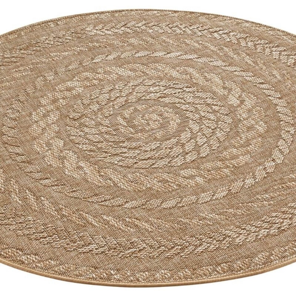 image 1 of The Rugs Indoor Outdoor Almendro Round Rug Chevron Design High Low Texture