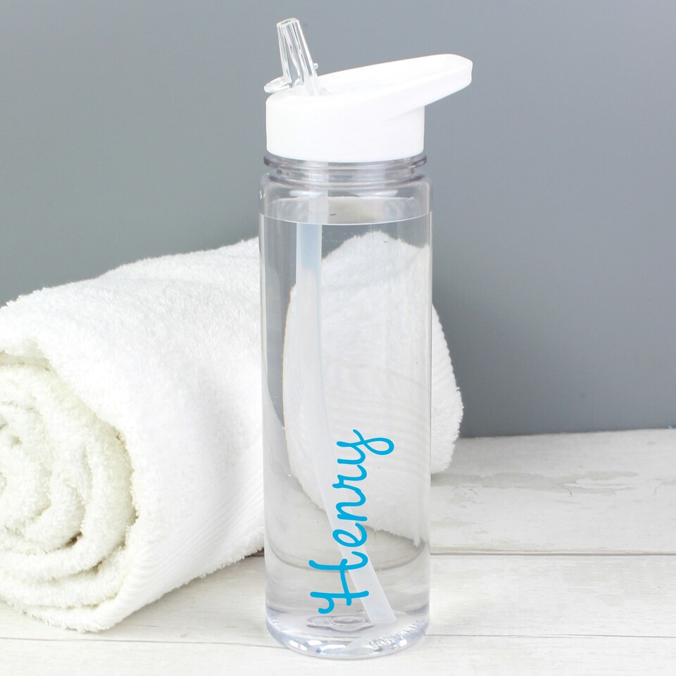 image 1 of Personalised Blue Name Water Bottle Clear | One Size