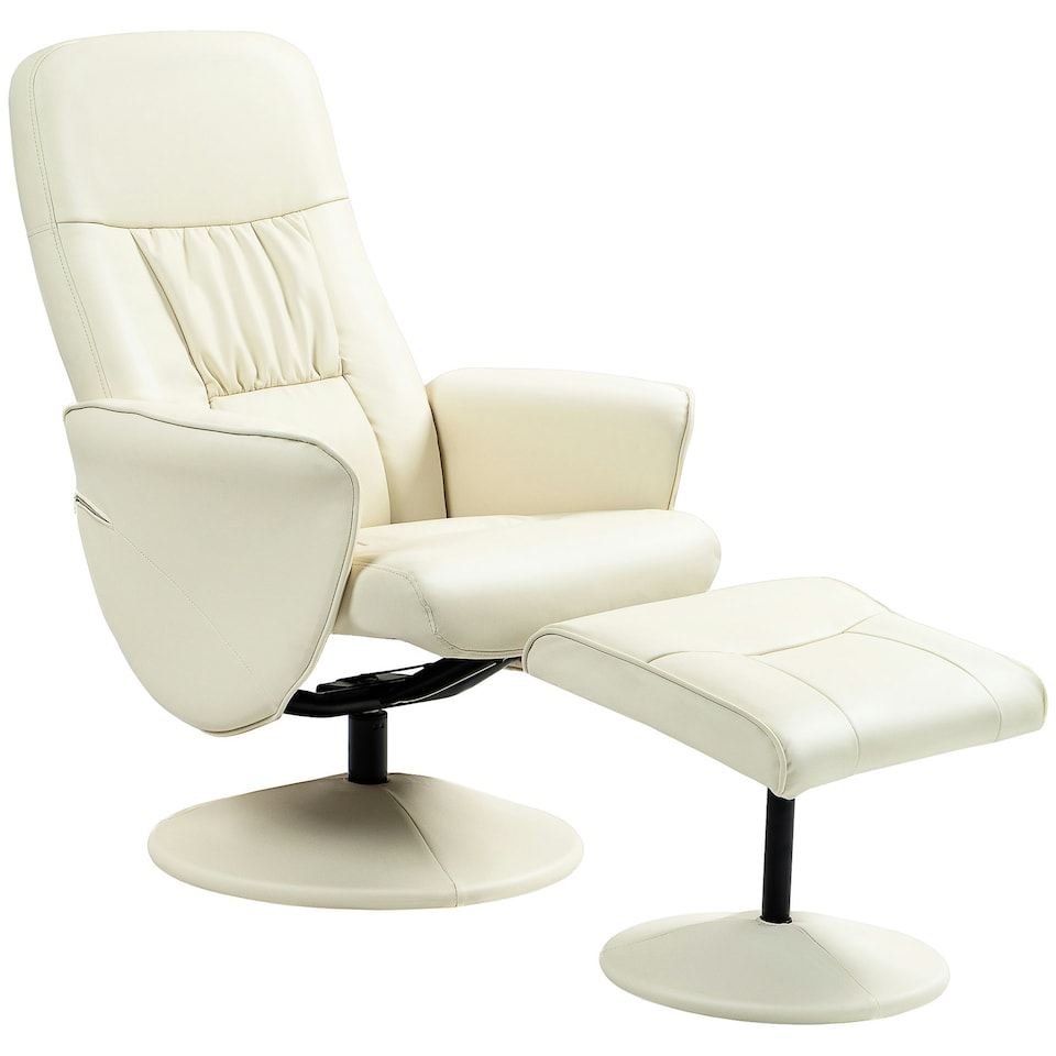 image 1 of HOMCOM PU Leather Armchair and Footrest Swivel Recliner Cream White