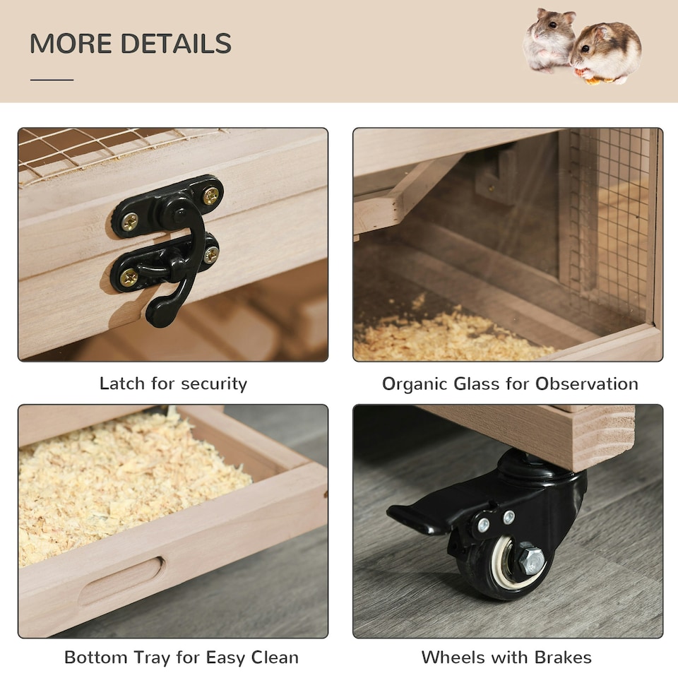 image 1 of PawHut Wooden Hamster Cage, 3-Tier Roden Small Animals Hutch, 99 x 50 x 69 cm