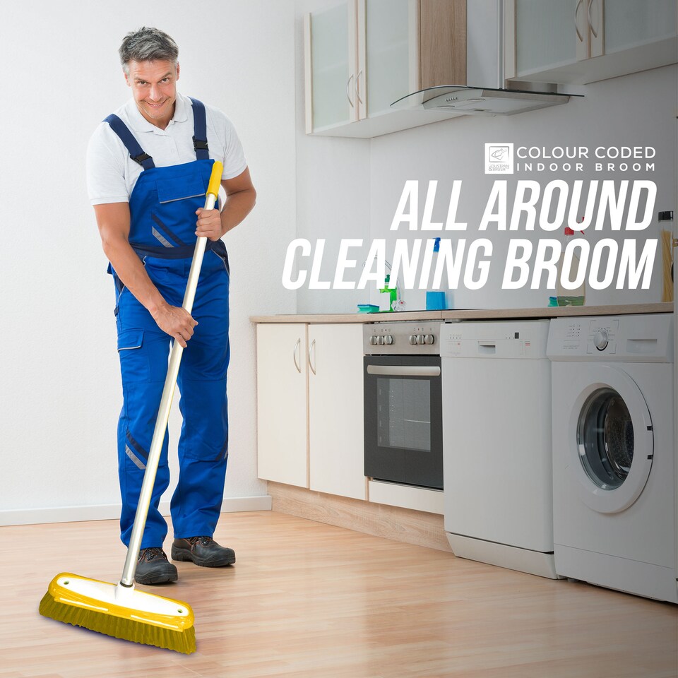 image 1 of TDBS Colour Coded Indoor Sweeping Broom with Scraper