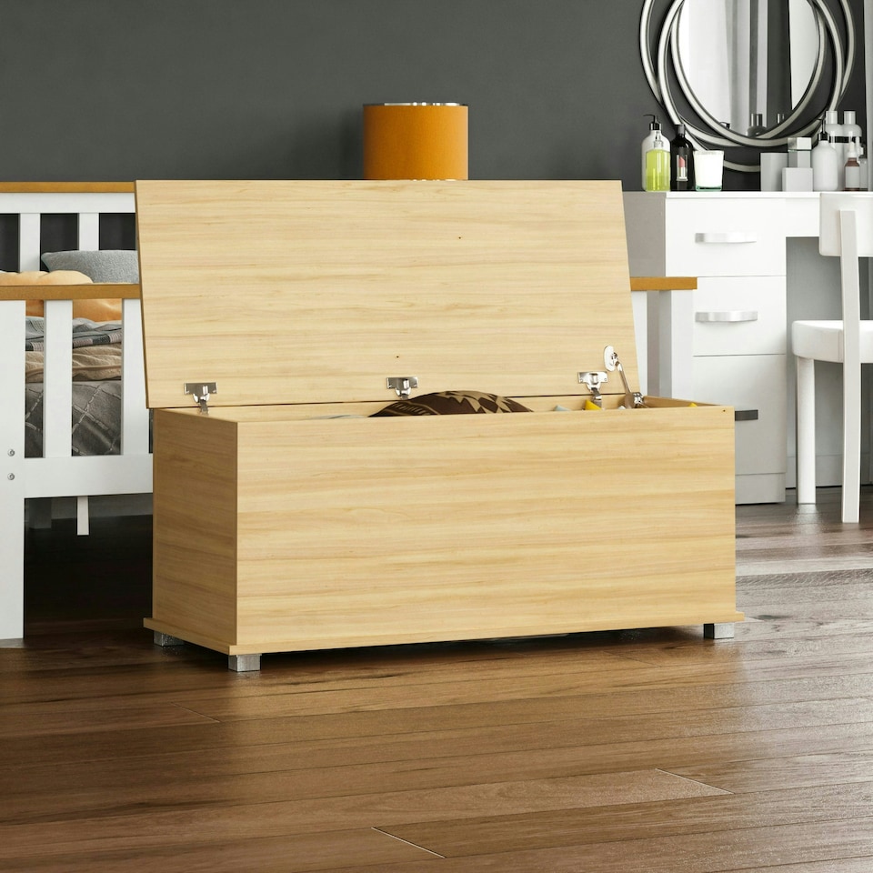 image 1 of Vida Designs Leon Storage Ottoman Bedroom Hallway Chest Bench, Pine N/A | Pine