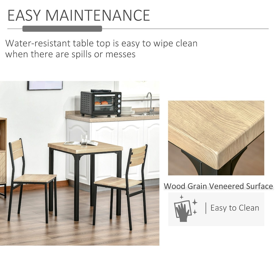 image 1 of HOMCOM 3 Pcs Compact Dining Table 2 Chairs Set, Light Wood Grain
