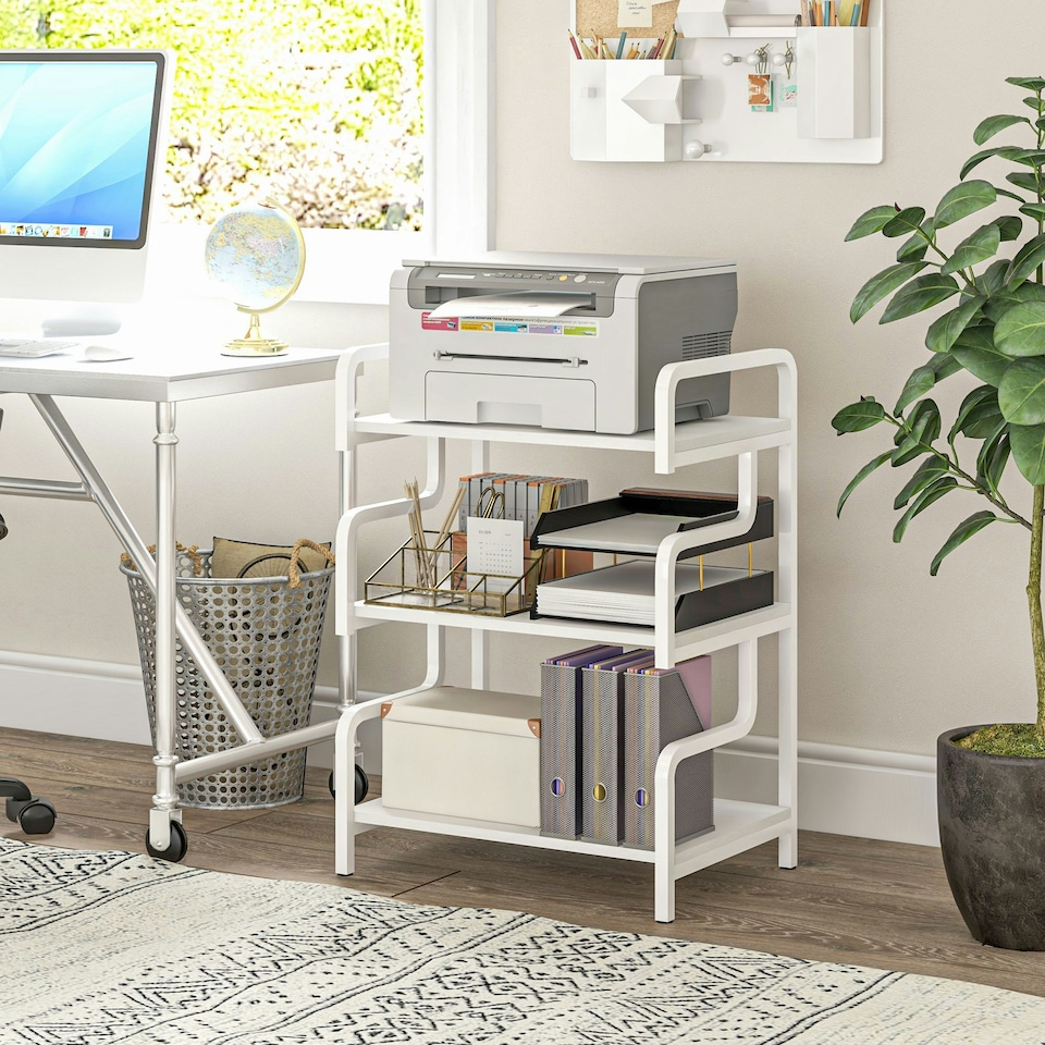 image 1 of HOMCOM 3-Tier Storage Shelf, Metal Shelves for Storage for Home Office, White