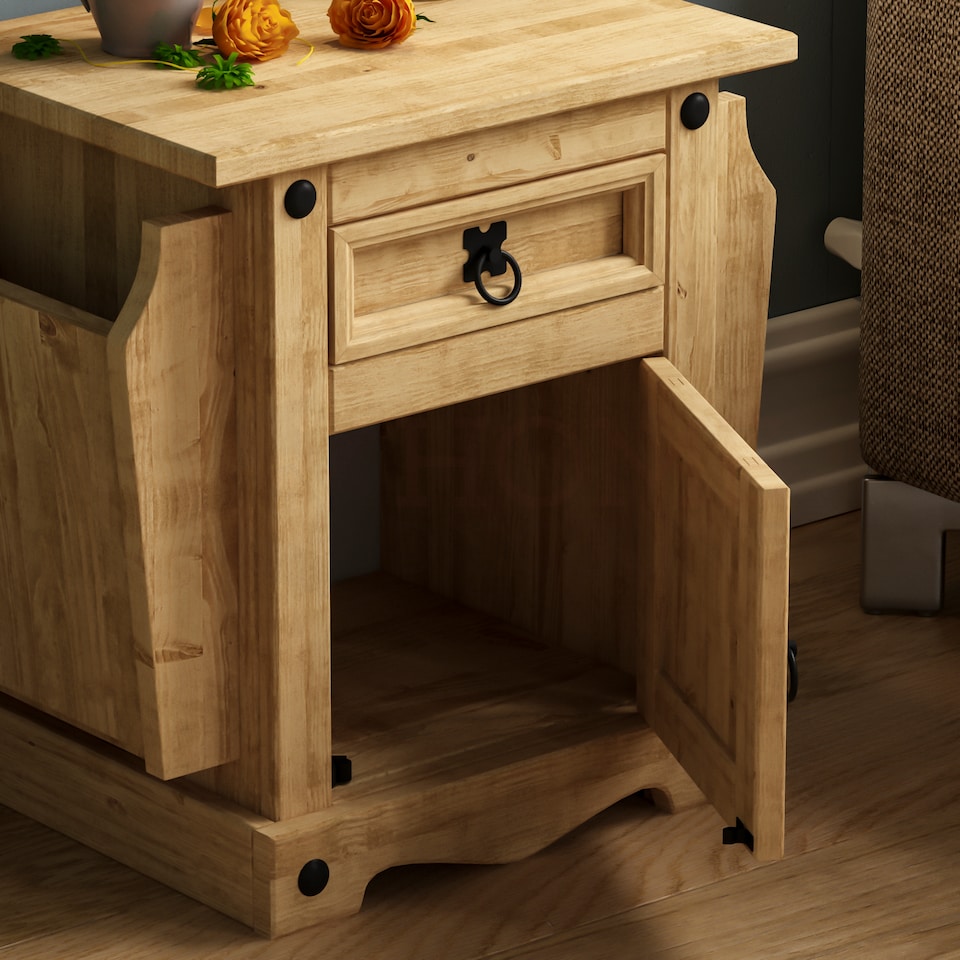 image 1 of Vida Designs Corona Magazine Table 1 Door 1 Drawer Cabinet, Solid Pine Wood