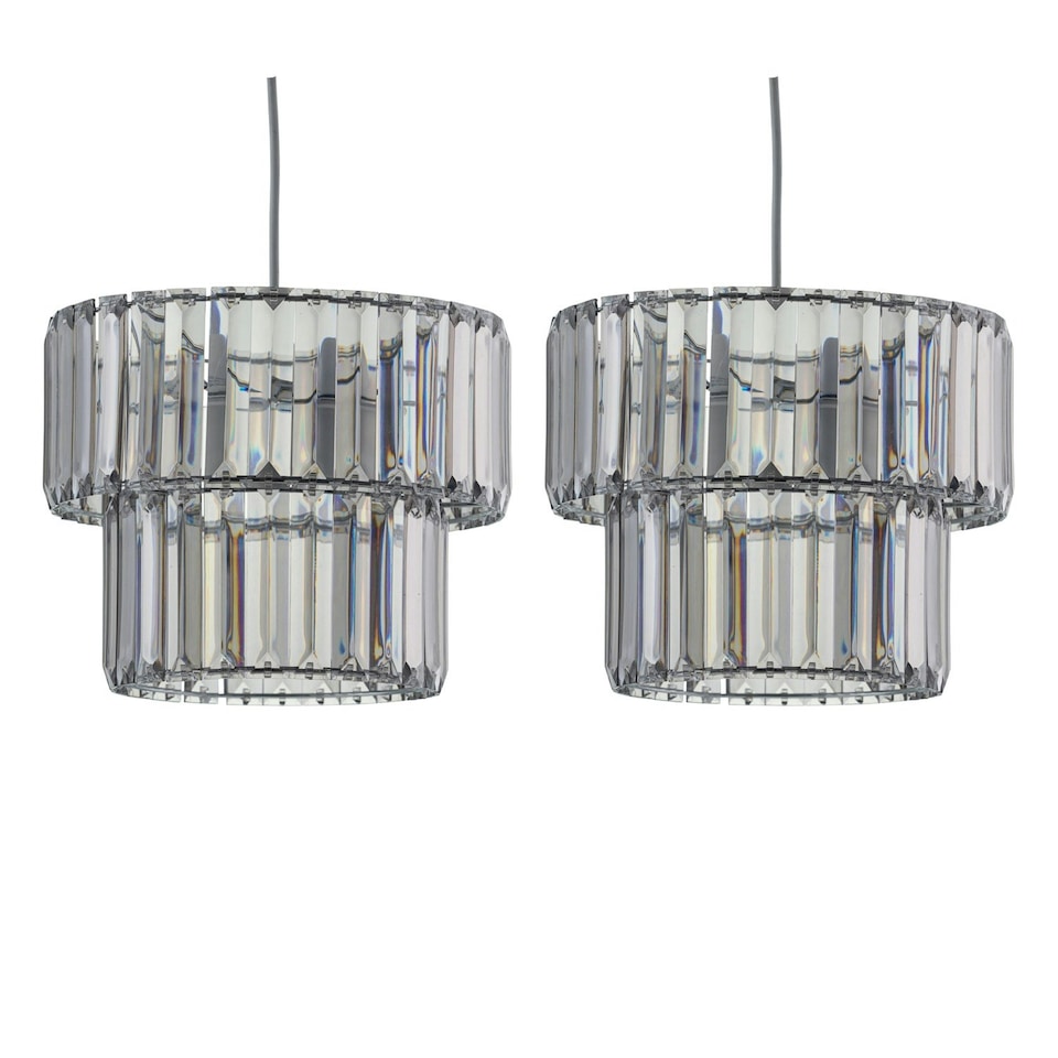 image 1 of First Choice Lighting Set of 2 Clint Smoked Acrylic Crystal Two Tier Easy Fit Pendant Shades Clear | Chrome