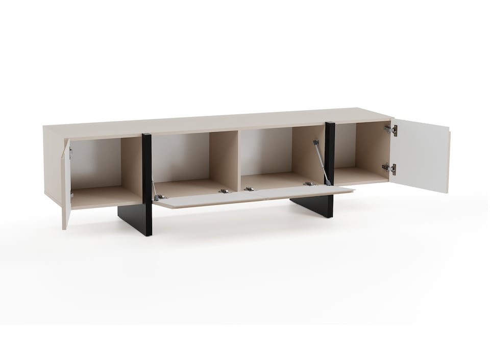 image 1 of Beige TV Cabinet Black Entertainment Unit 160cm Stand Handleless Modern Kiznie