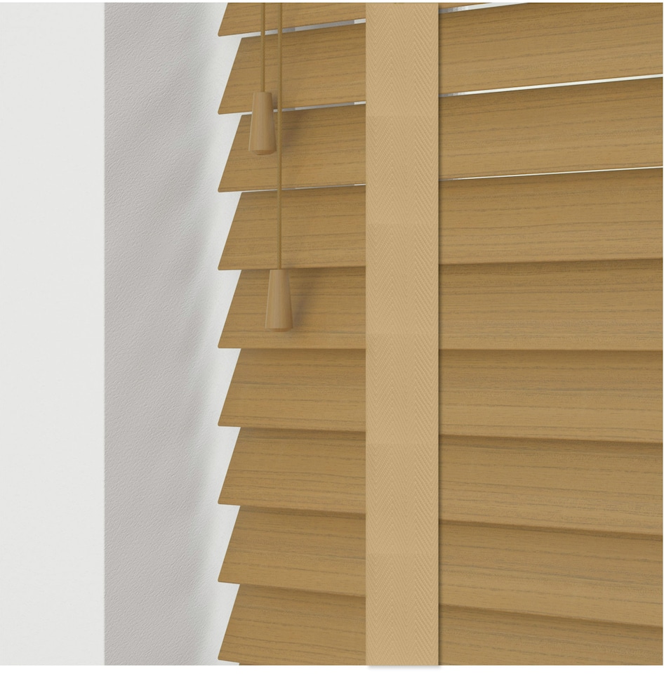 image 1 of 190cm Sahara Oak Faux Wood Venetian Blinds with Tapes (120cm Drop) | Brown | Brown