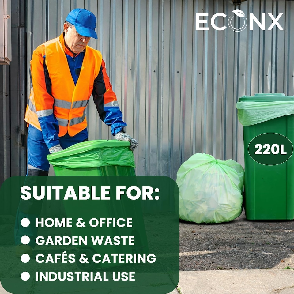 image 1 of ECONX 220L X 20 Compostable Wheelie Bin Liners Bags Biodegradable Refuse Sacks Waste Bag