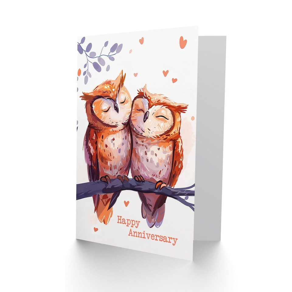 image 1 of Two Cute Horned Birds Love Bright Sweet Owl Partner Anniversary Card