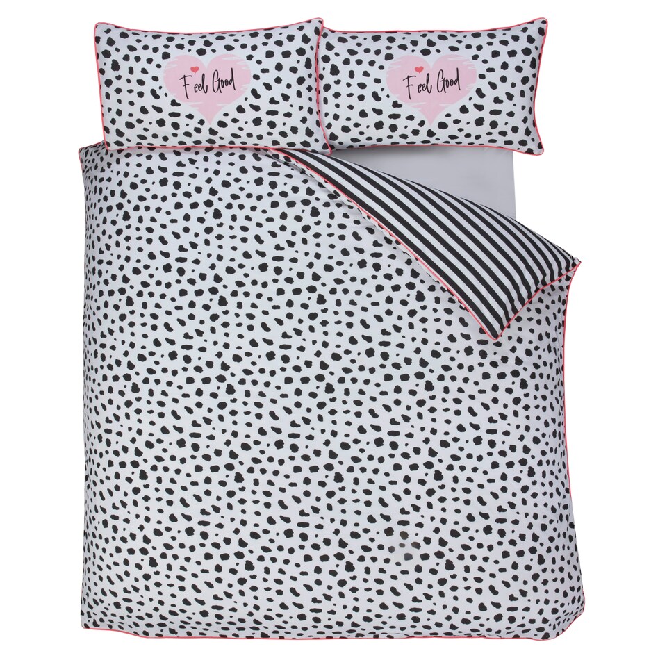 image 1 of Dalmation Polycotton Reversible Duvet Cover Set with Pillowcase Pink | King