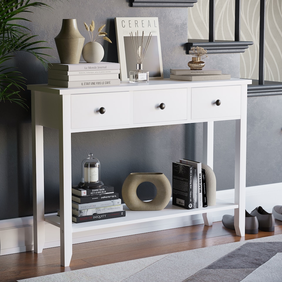image 1 of Vida Designs Windsor 3 Drawer Console Table With Shelf, White