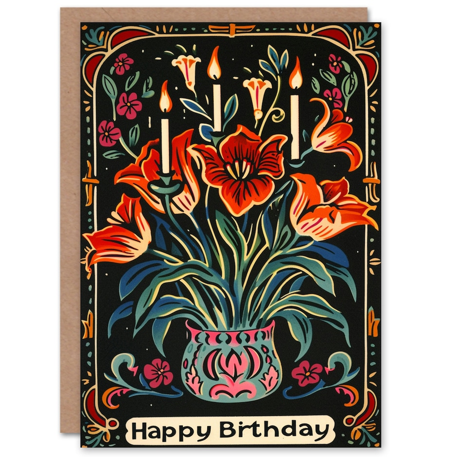 image 1 of Vintage Style Flowers Candles Vase Woman Her Birthday Card