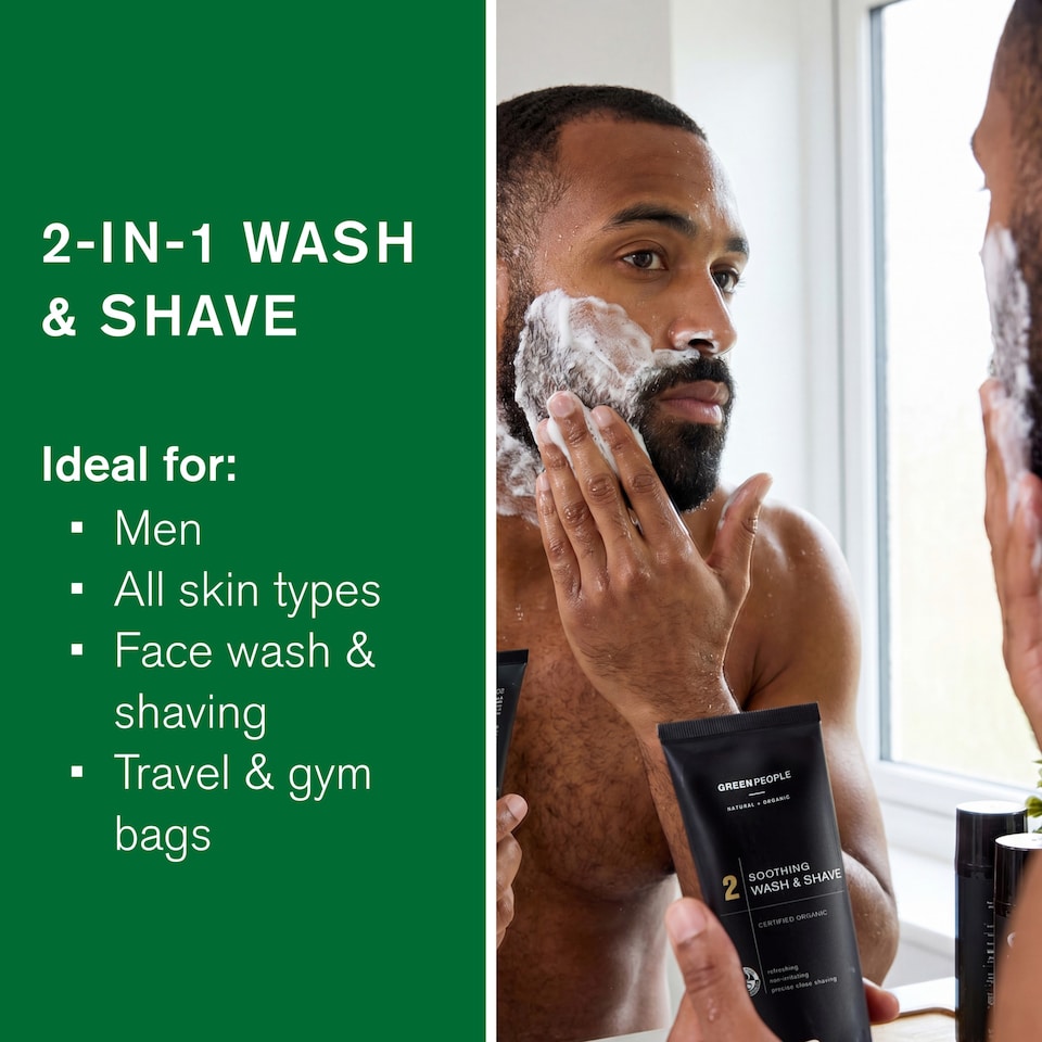 image 1 of Green People For Men No. 2 Soothing Wash & Shave Gel - Natural & Organic 2-in-1 for Sensitive Skin - SLS, Paraben & Ethanol Free - Cruelty Free, 100ml