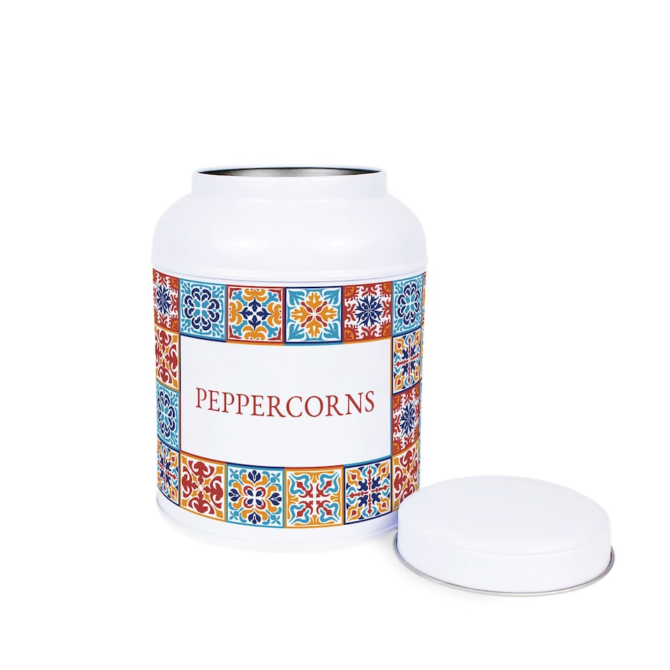 image 1 of Moroccan Tile Salt & Peppercorn Canisters - Small Kitchen Seasoning Jars