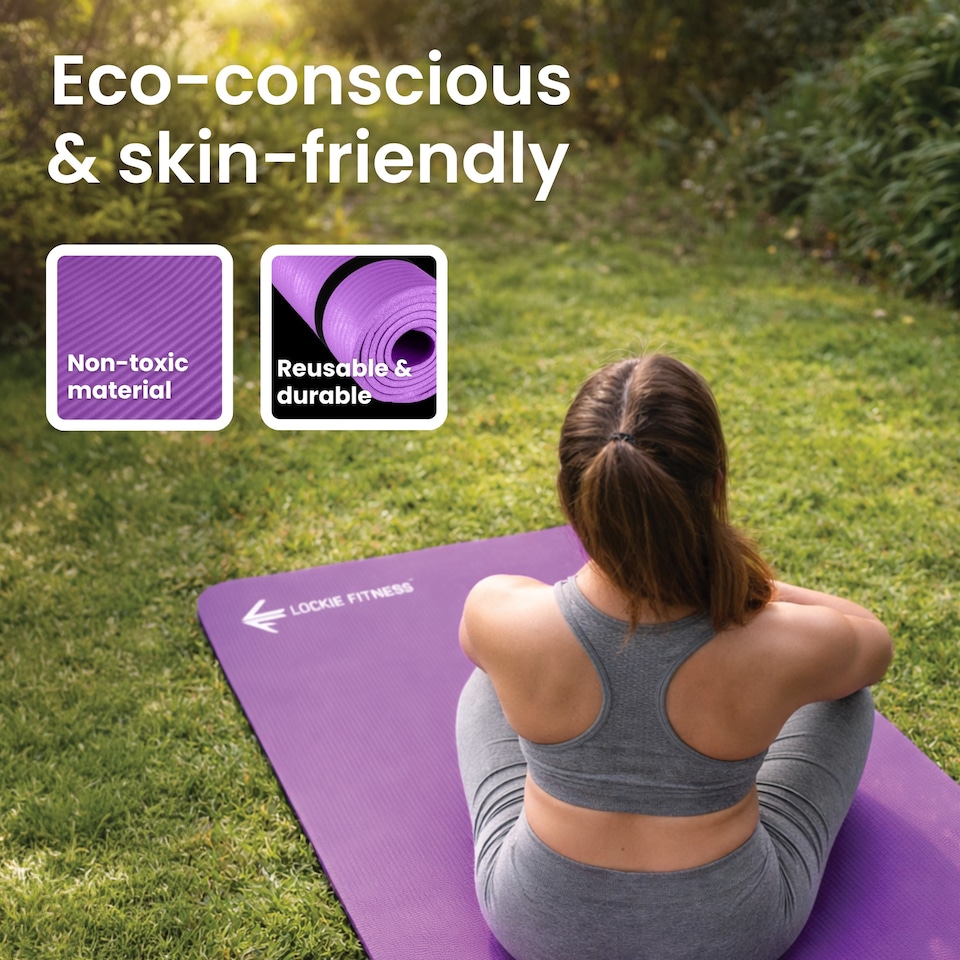 image 1 of Lockie Fitness Yoga Mat 8 mm Thick, Non Slip Exercise Mat for Women and Men, TPE Foam Pilates Mat, Gym Mat for Home Workout, Yoga, Pilates, Exercise & Gymnastics, 180 x 60 cm, Purple