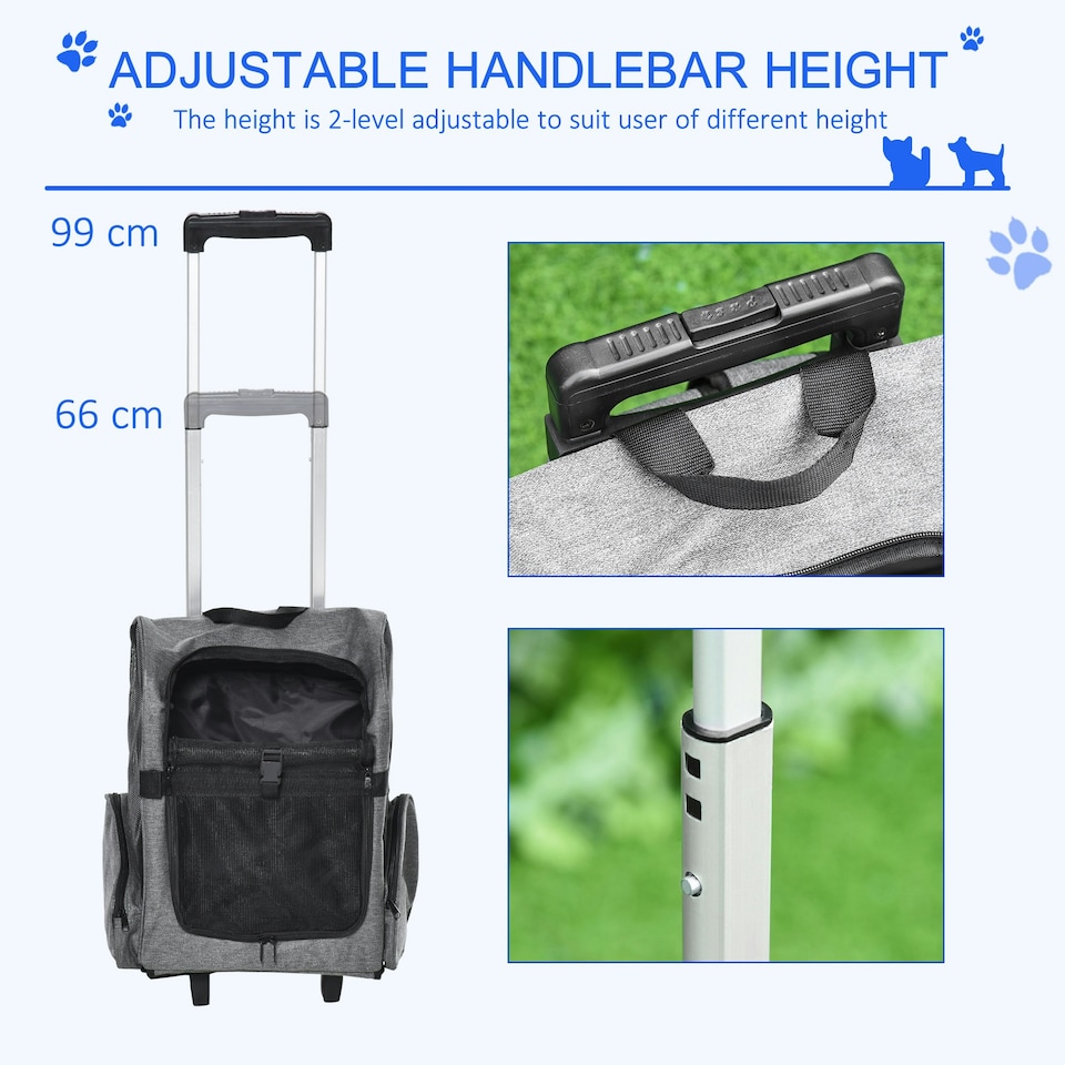 image 1 of PawHut Pet Travel Backpack Bag Cat Puppy Dog Carrier w/ Trolley and Telescopic