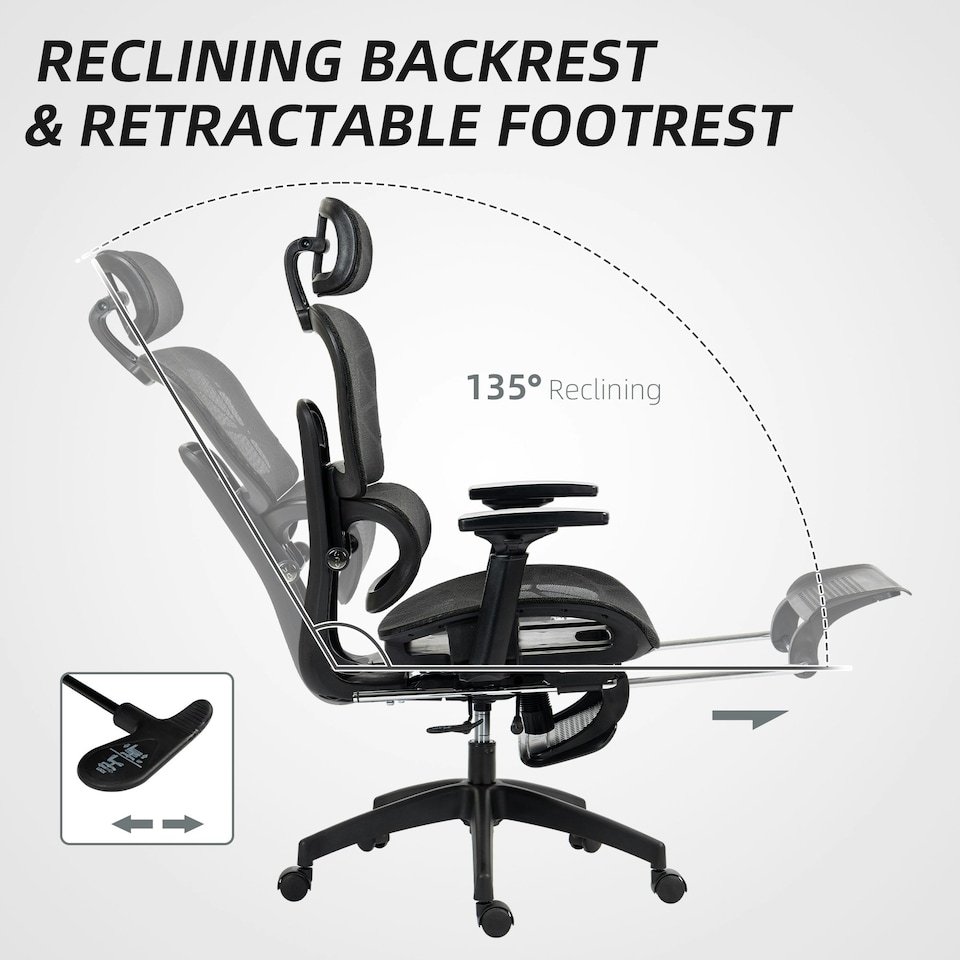image 1 of HOMCOM Ergonomic Office Chair Swivel Computer Chair with 3D Armrest Black