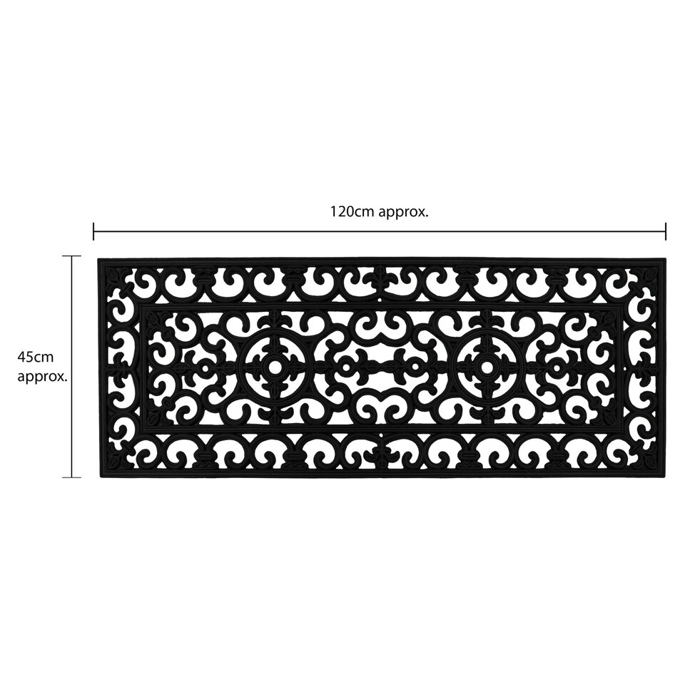 image 1 of JVL Lexi Wrought Iron Effect Rubber Door Mat and Runner Set - Black