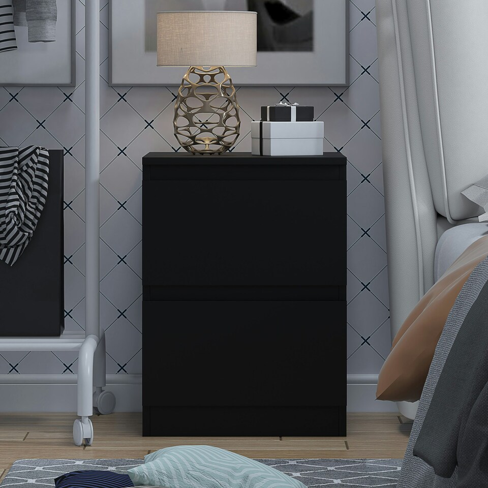image 1 of FWStyle Carlton 2 Drawer Bedside Nightstand - Matt Black