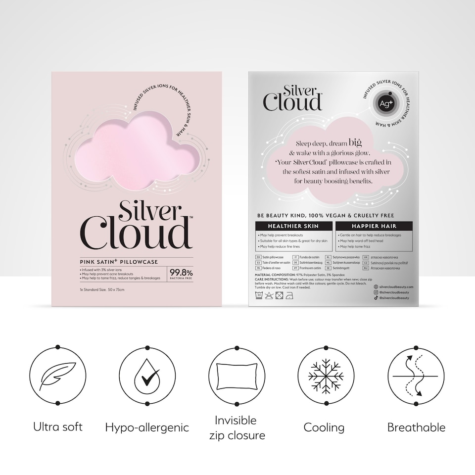 image 1 of Silver Cloud Silver Ion Infused Satin Pillowcase Pink