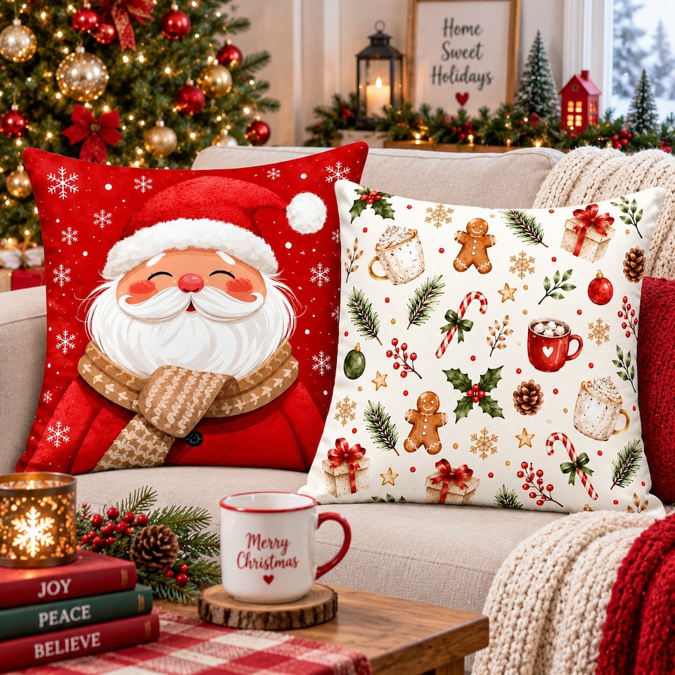 image 1 of Covers&All Christmas Decorative Square Throw Pillow Set of 2 with Inserts & Covers Accent Pillows for Sofa, Couch & Home Décor, Square 16 in x 16 in