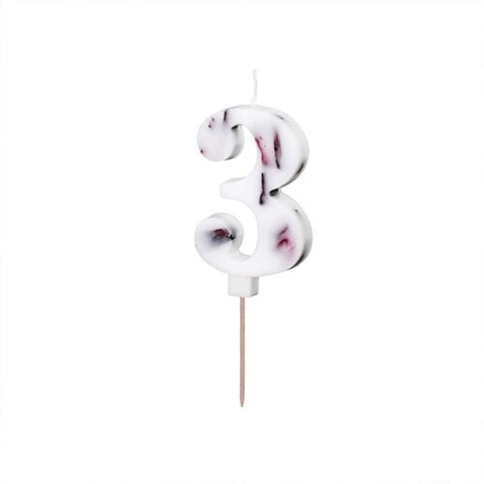 White with Flower Petals Number 3 Shaped Candle 8cm